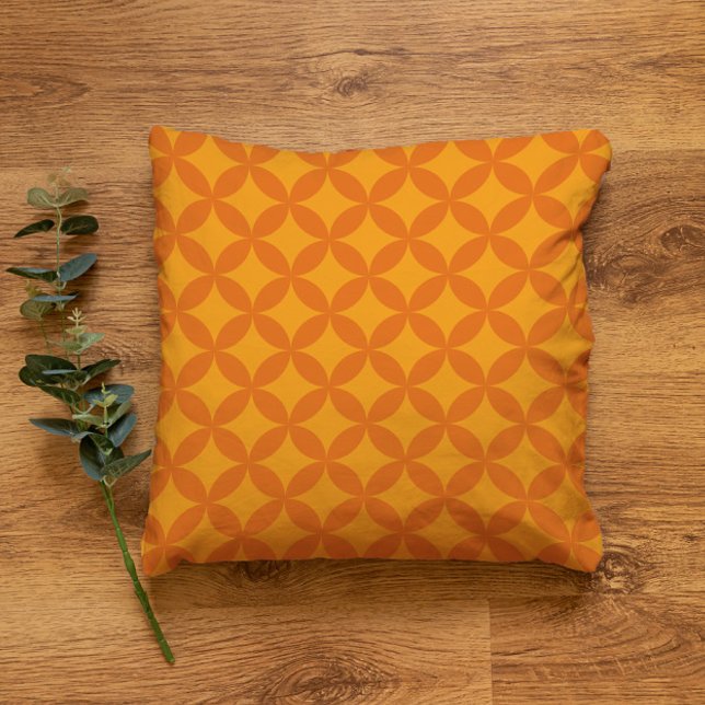Mid-Century Mod Geometric Retro Modern Orange Sun Throw Pillow (Orange Sun Throw Pillow)