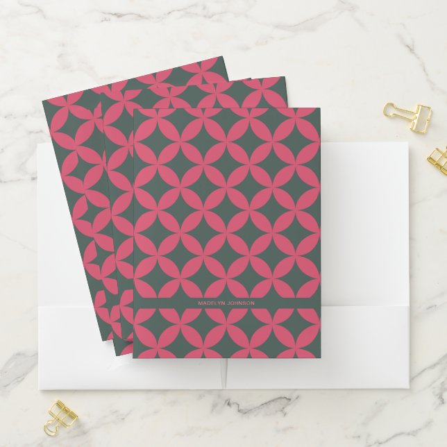 Mid-Century Mod Geometric Retro Modern Pink & Fir Pocket Folder (In Situ)