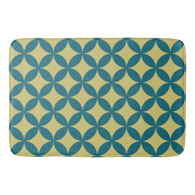 Mid-Century Mod Geometric Retro Modern Teal Green Bath Mat (Front)
