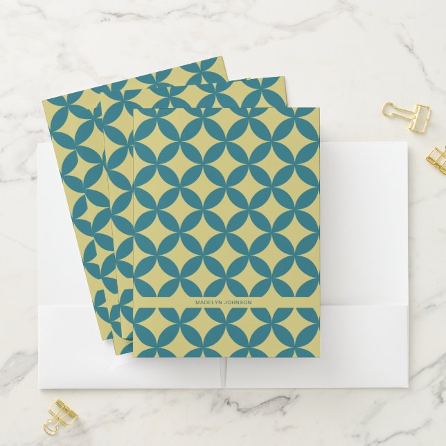 Mid-Century Mod Geometric Retro Modern Teal Green Pocket Folder (In Situ)