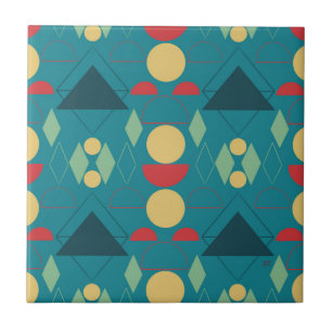 Mid Century Mod Geometric Turquoise Ceramic Tile
