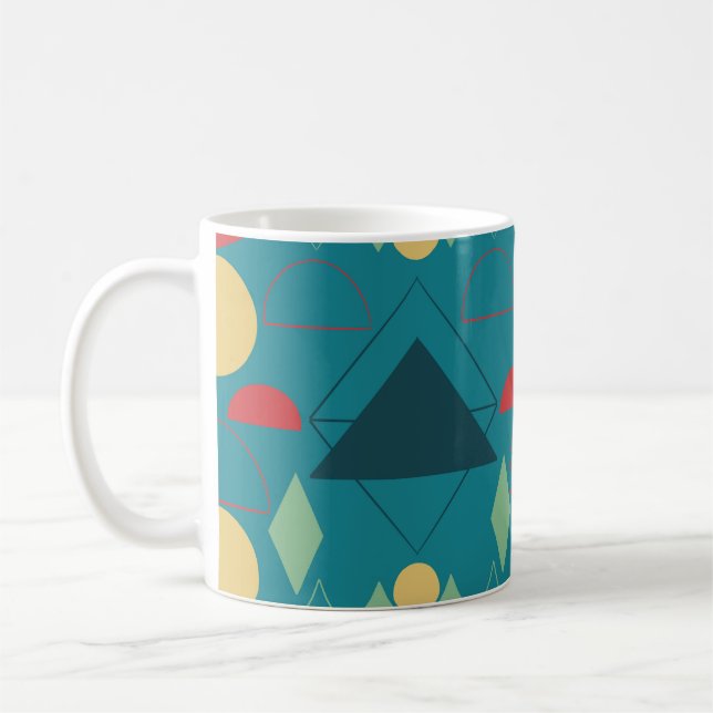 Mid Century Mod Geometric Turquoise Coffee Mug (Left)