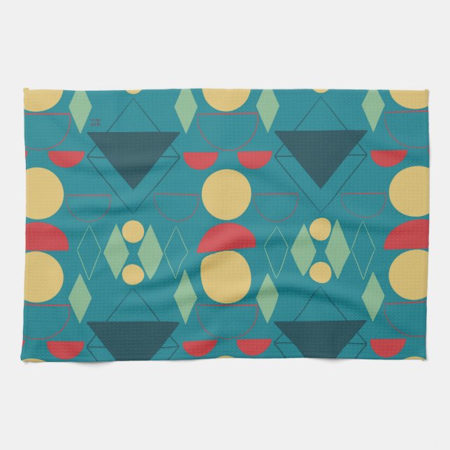 Mid Century Mod Geometric Turquoise Kitchen Towel (Horizontal)