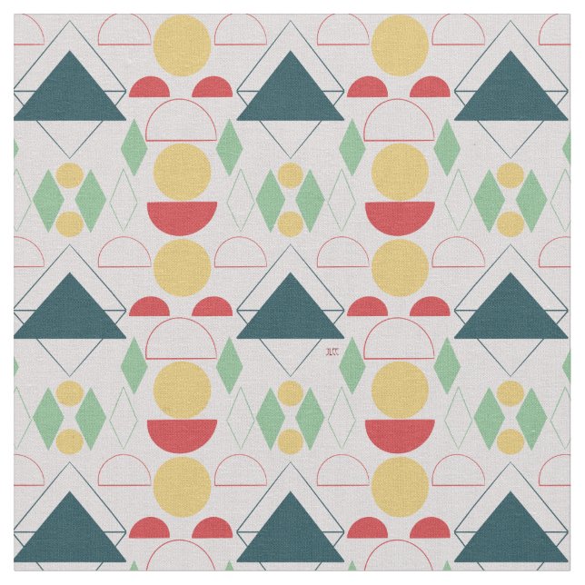 Mid Century Mod Gray Geometric  Fabric (Close Up)