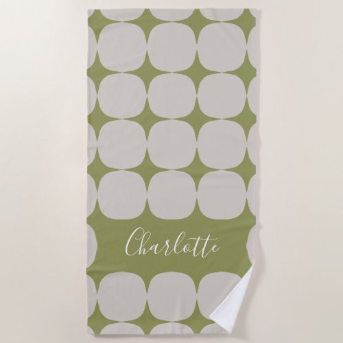 Mid Century Mod in Olive Green Personalized  Beach Towel