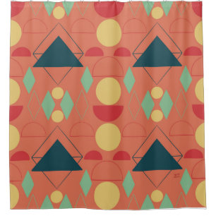 Mid Century Mod Orange Geometric Shower Curtain