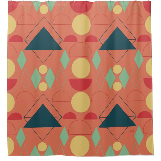 Mid Century Mod Orange Geometric  Shower Curtain (Front)