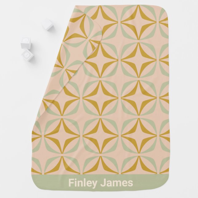 Mid Century Mod Pattern in Pastels Personalized Baby Blanket (In Situ)