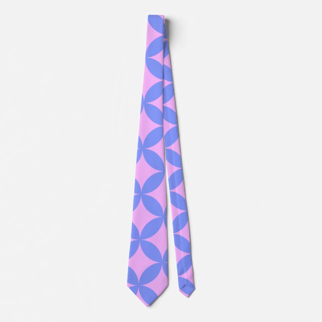 Mid Century Mod Pattern in Pink and Periwinkle Neck Tie (Front)