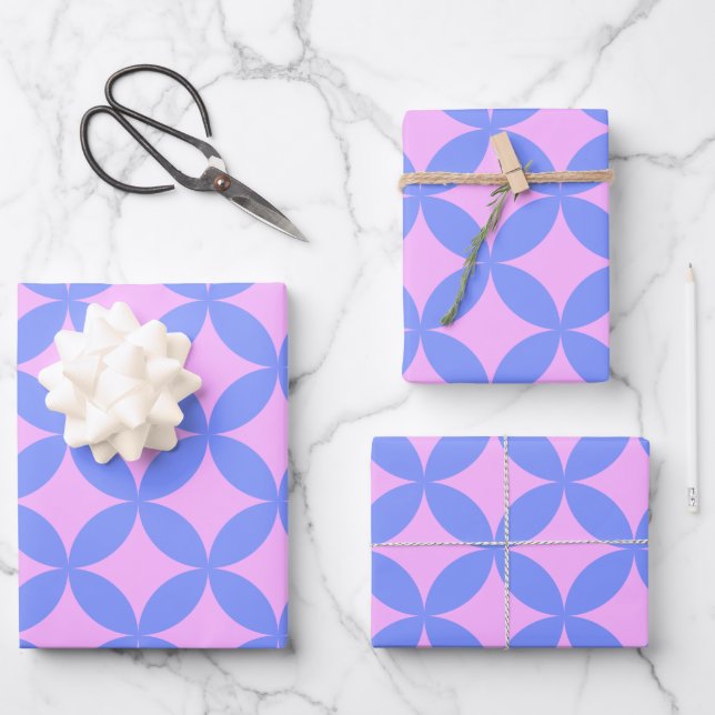 Mid Century Mod Pattern in Pink and Periwinkle  Wrapping Paper Sheets (Front)