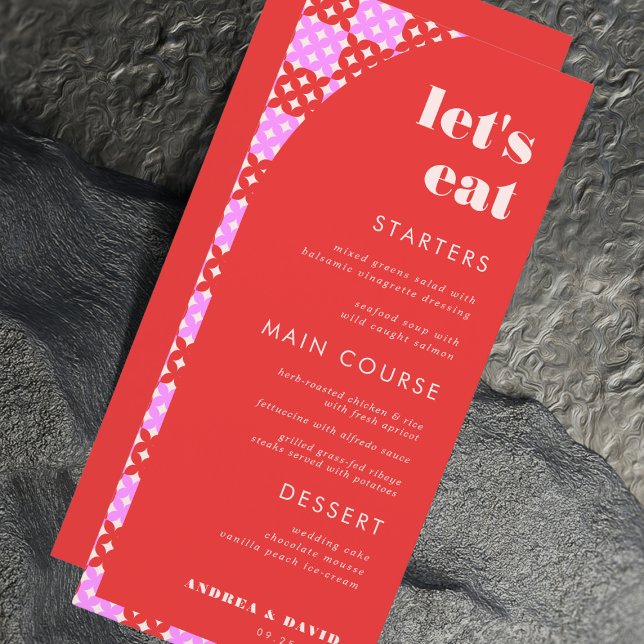 Mid Century Mod Pink & Red Let's Eat Wedding   Menu (Creator Uploaded)