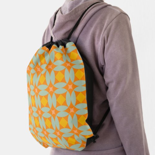 Mid Century Mod Quilt Tiles Pattern Retro Pastels Drawstring Bag