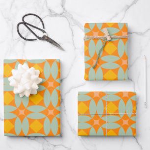 Mid Century Mod Quilt Tiles Pattern Retro Pastels Wrapping Paper Sheets