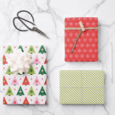 Red Green Chevron Polka Dots On Faux Brown Kraft Wrapping Paper