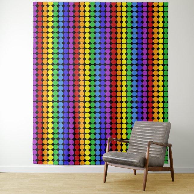 Mid- Century Mod Retro Circles in rainbow colors Tapestry (In Situ)