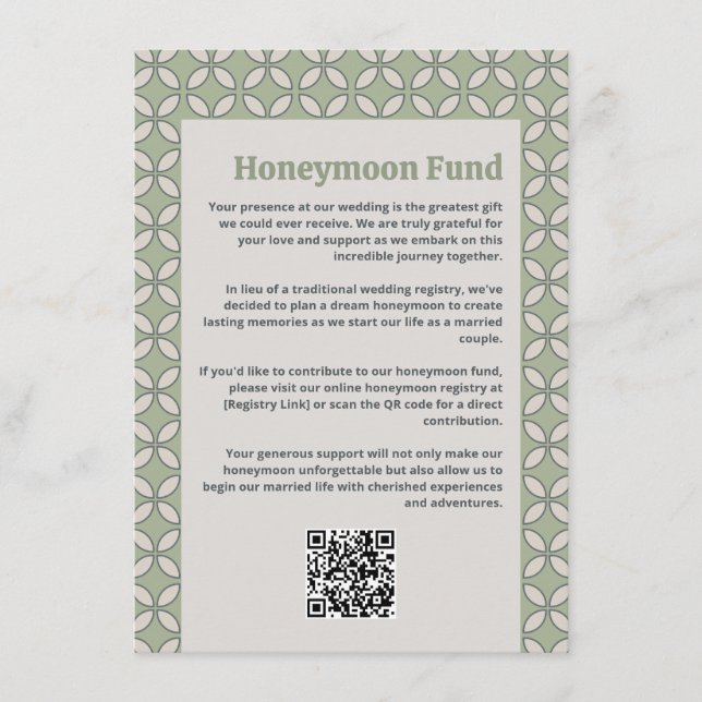 Mid Century Mod Retro Wedding Olive Green Enclosure Card (Front)