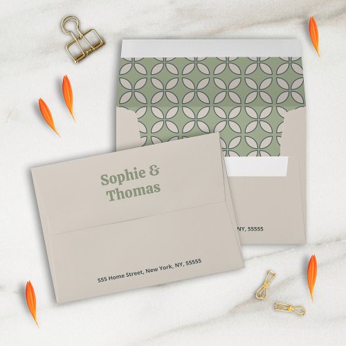 Mid Century Mod Retro Wedding Olive Green Envelope
