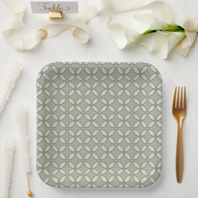Mid Century Mod Retro Wedding Olive Green Paper Plates (Wedding)