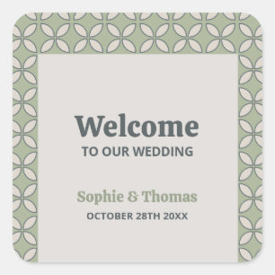 Mid Century Mod Retro Wedding Olive Green Square Sticker