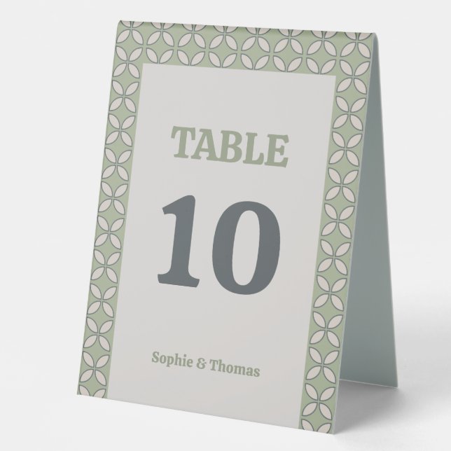 Mid Century Mod Retro Wedding Olive Green Table Tent (Front)