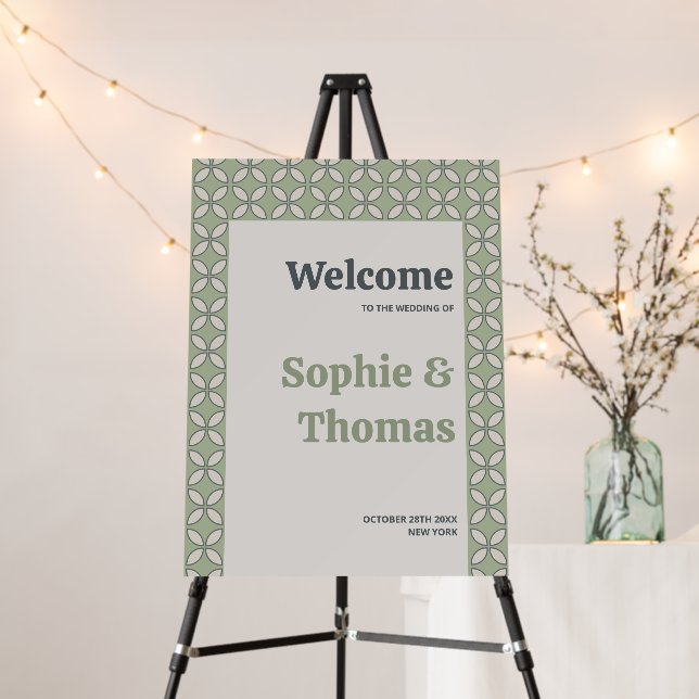 Mid Century Mod Retro Wedding Olive Green Welcome Foam Board (In Situ (Stand))