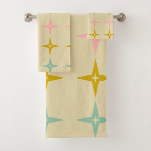 Mid Century Mod Stars in Vintage Colors Bath Towel Set