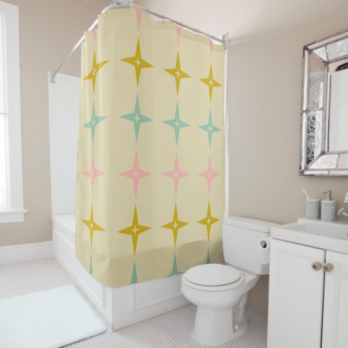 Mid Century Mod Stars in Vintage Colors Shower Curtain