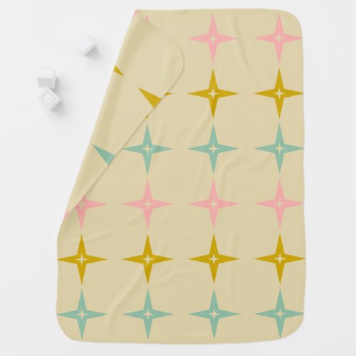 Mid Century Mod Stars in Vintage Pastels Baby Blanket