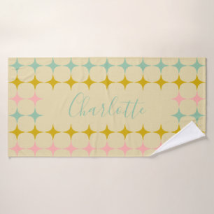 Mid Century Mod Stars Vintage Color Personalized Bath Towel