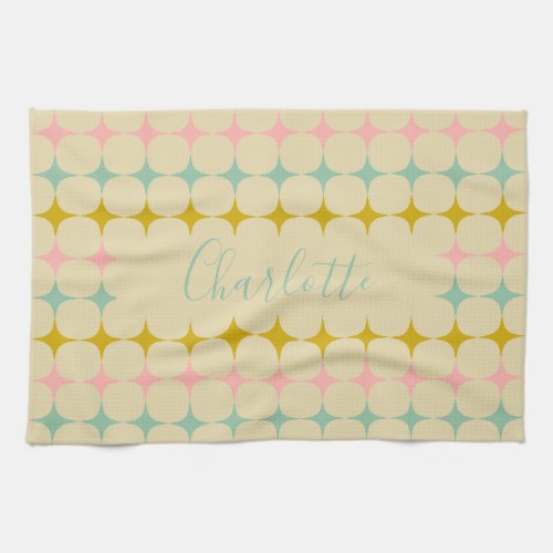 Mid Century Mod Stars  Vintage Color Personalized Kitchen Towel