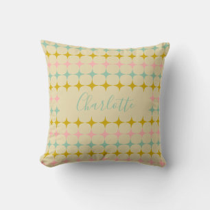 Mid Century Mod Stars   Vintage Color Personalized Throw Pillow