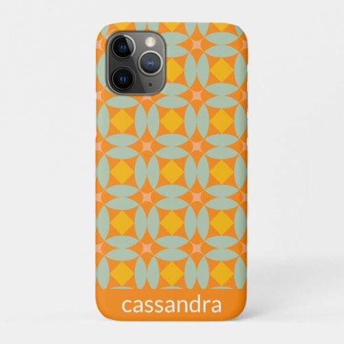 Mid Century Mod Tiles Pattern Orange Personalized iPhone 11 Pro Case