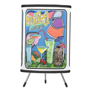 Mid Century Mod Tropical Tiki Lounge painting on a Tripod Lamp