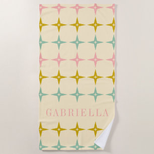 Mid Century Mod Vintage Pastel Stars Personalized Beach Towel