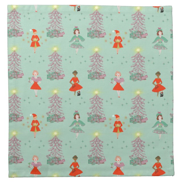 Mid century mod women Christmas retro  Cloth Napkin (Front)