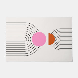 Mid Century Modern 02 Sun And Rainbow Cream Pink Doormat