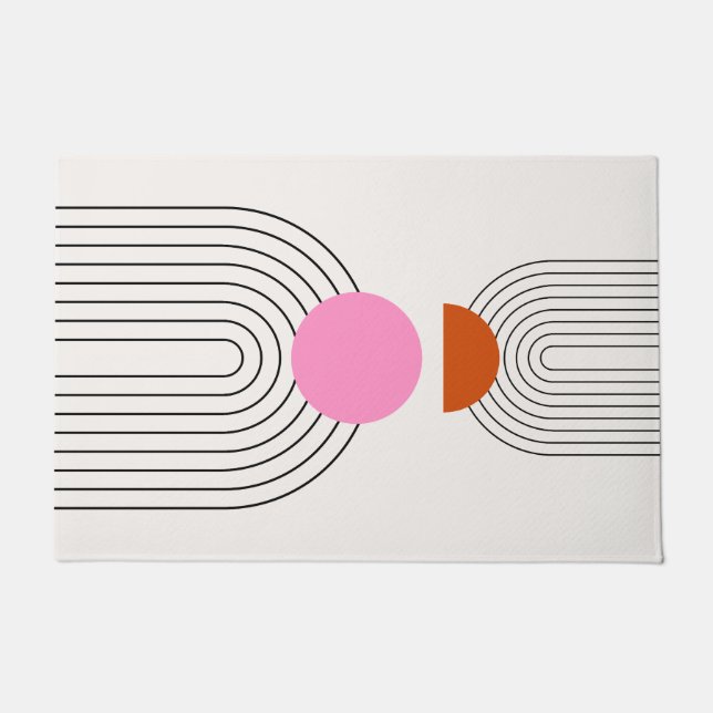 Mid Century Modern 02 Sun And Rainbow Cream Pink Doormat (Front)