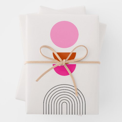 Mid Century Modern 04 Pink Sun And Rainbow Arch Wrapping Paper Sheets