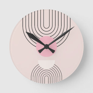 Mid Century Modern 06 Blush Pink Boho Arch Round Clock