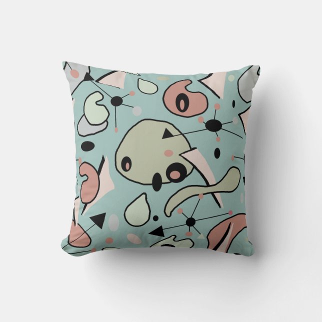 Mid Century Modern 1950s Atomic & Kidney Shape Throw Pillow (Front)