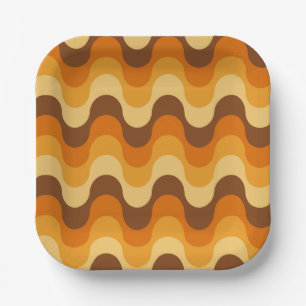 Mid Century Modern 1970s Wavy Stripe Pattern Paper Plates
