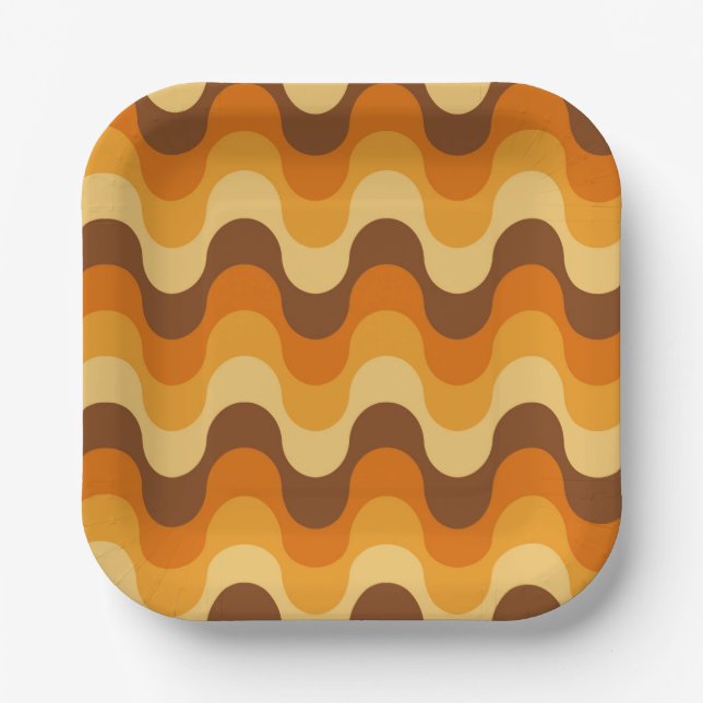 Mid Century Modern 1970s Wavy Stripe Pattern Paper Plates (Front)