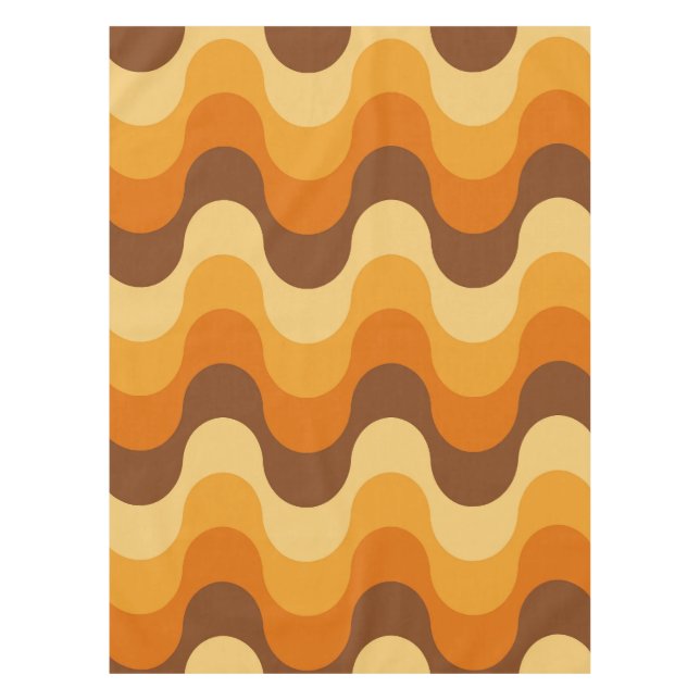 Mid Century Modern 1970s Wavy Stripe Pattern Tablecloth (Front)