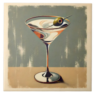 Mid Century Modern 1 Olive Martini Painting Ceramic Tile