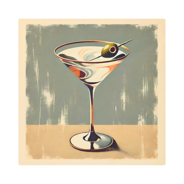 Mid Century Modern 1 Olive Martini Painting Metal Print (Front)