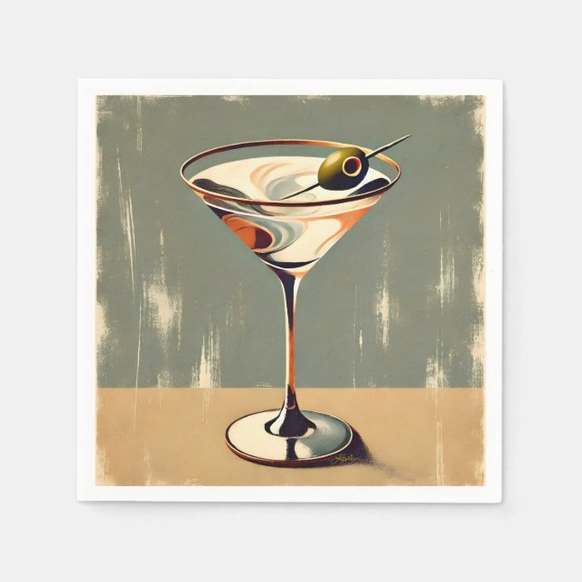 Mid Century Modern 1 Olive Martini Painting Napkins (Front)