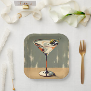 Mid Century Modern 1 Olive Martini Painting Paper Plates