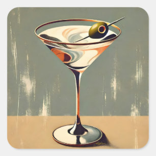 Mid Century Modern 1 Olive Martini Painting Square Sticker