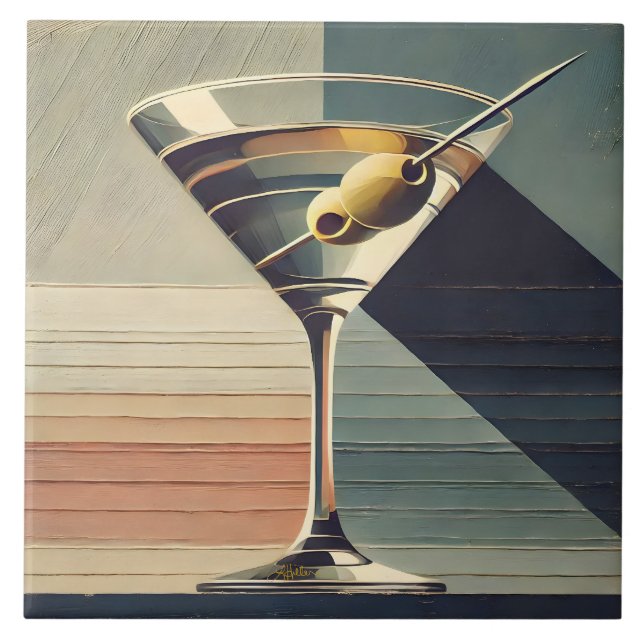 Mid Century Modern 2 Olive Martini Cocktail Hour Ceramic Tile (Front)