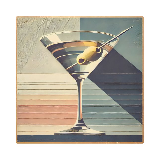 Mid Century Modern 2 Olive Martini Cocktail Hour Metal Print (Front)